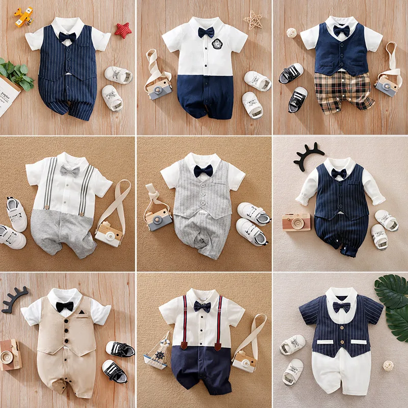 بدلة صيفية للأطفال حديثي الولادة من القطن بأكمام قصيرة ناعمة ومريحة من قطعة واحدة لحديثي الولادة صيفية للرجال قصيرة #1