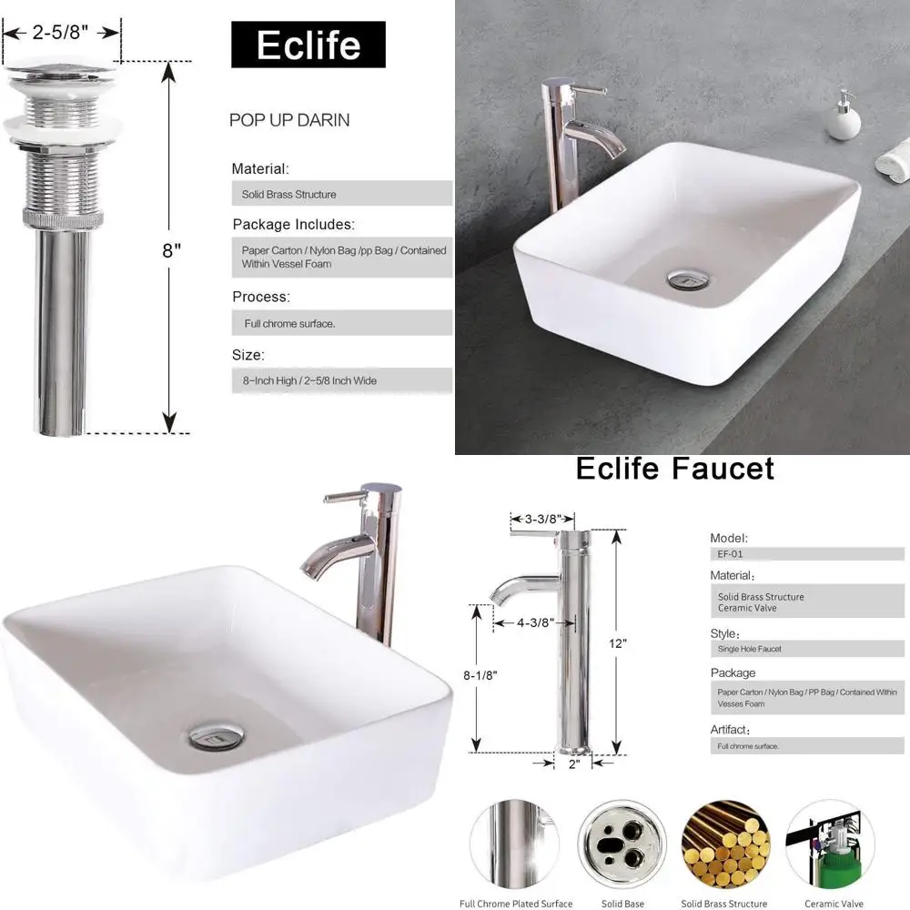 Classic White Porcelain Bathroom Sink with Chrome Drain Combo