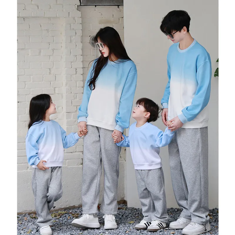 

Family Matching Clothing Autumn Winter Father Mother and Son Daughter Same Blue Sweatshirts Pants Outfits Parent-child Clothes