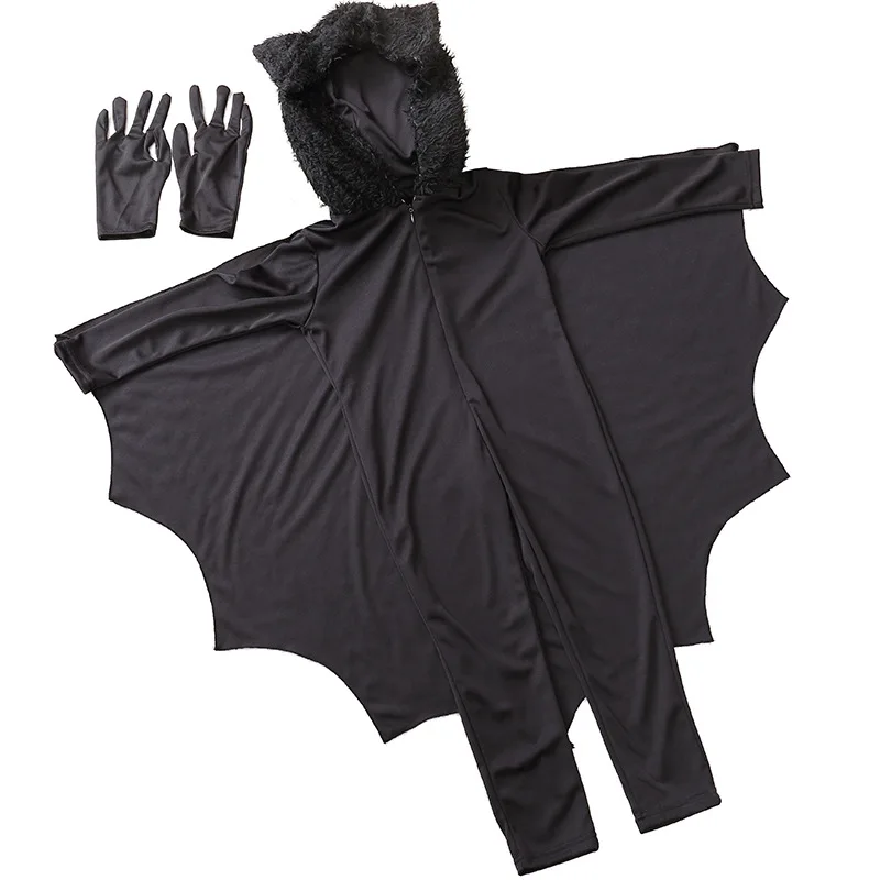 Combinaison Cosplay Chauve-Souris Noire pour Enfant, Costume d'Halloween, Tenue de Scène