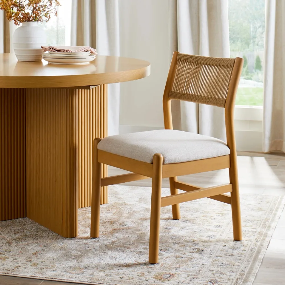 Lillian Fluted Dining Chairs 2 Pack,Set Included 2 Wood & Padded Chairs Pine and Cream