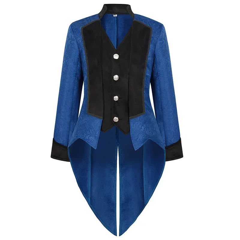 Mens Steampunk Blue Tailcoat Jacket Medieval Gothic Coat Jacket Men Pirate Viking Renaissance Formal Tuxedo Coats Costume Homme