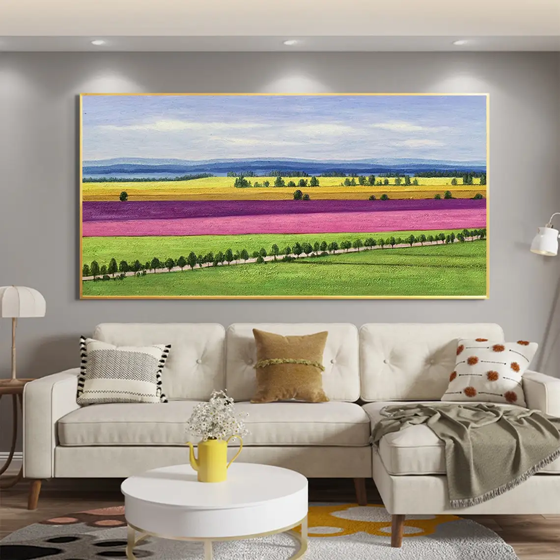 Field Landscape Hand Painted Oil Painting on Canvas Abstract Colorful Nature Painting Living Room Home Decor Large Wall Art