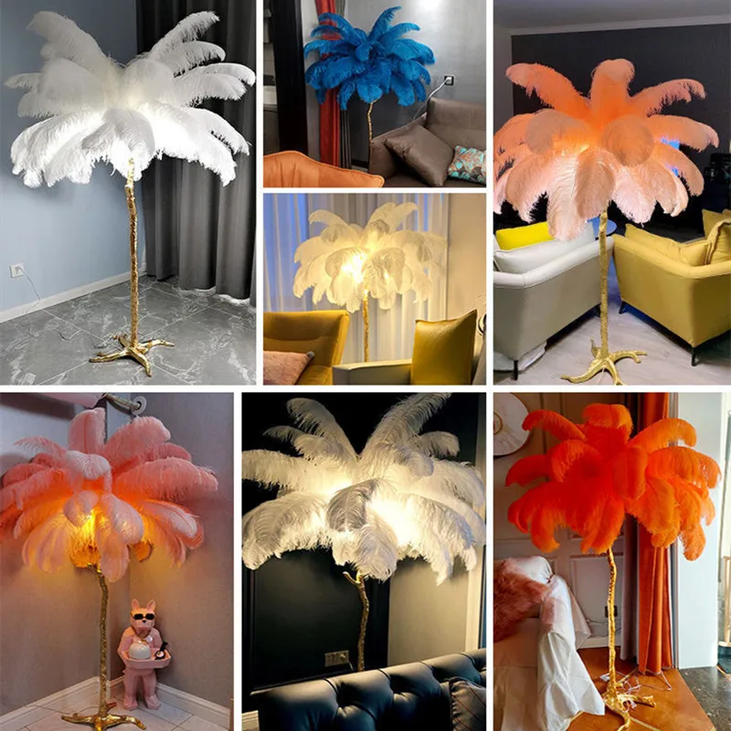 Nordic Home Decor Floor Lamps for Living Room Standing Lamps Modern Luxury Ostrich Feather LED Floor Lamp Gold Resin Floor Light