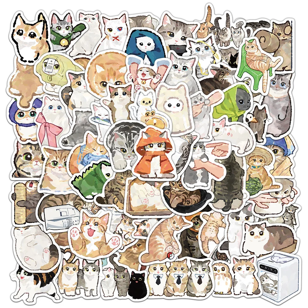 77Pcs Cute Cat Stickers Hand-painted kitten DIY Stickers Scrapbooking Phone Luggage Waterproof Decals