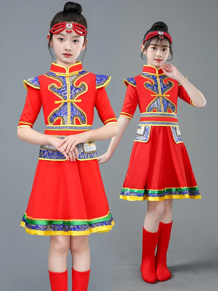 

Детский монгольский танцевальный костюм для девочек, белый, в стиле степного танца, для малышей