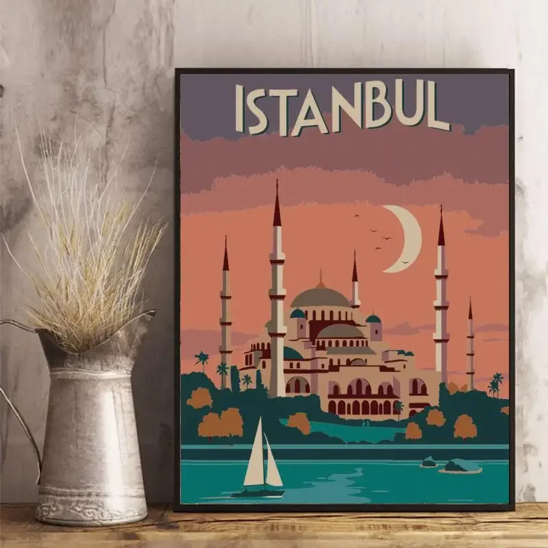 DIY Paint By Numbers Global City Scenic Spot View Digital Oil Paint for Adults Home Decor Art Cartoon Istanbul Moscow Thailand