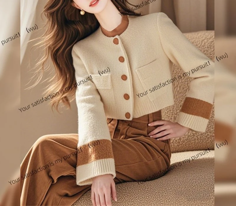 

Осень-зима 2021, новая высококачественная женская одежда, легкий абрикосовый вязаный топ, брюки, комплект из двух предметов