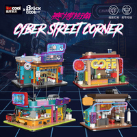 DECOOL Cyberpunk Street View Building Blocks Coffee Shop Sushi Restaurant With Led Strip Bricks Toys For Boys Birthday Gifts