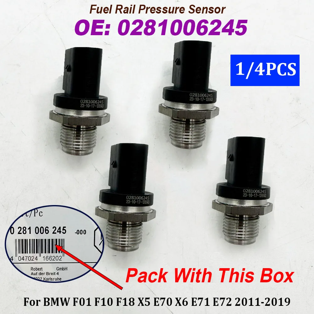 

1/4 шт. для B-MW F01 F10 F18 X5 E70 X6 E71 E72 2011-2019 0281006245 Датчик давления в топливной рампе 13534744484 13538508156 281006245