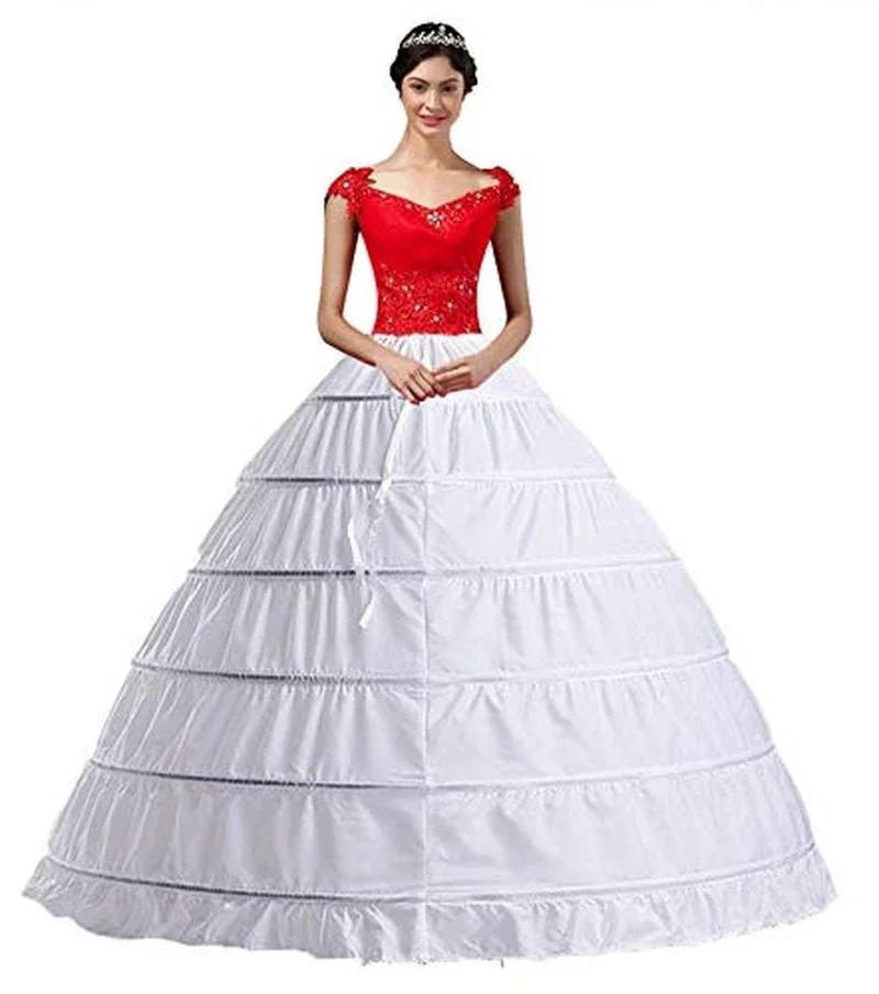 

Women White Crinoline 6 Hoop Long Petticoats Skirt Slips Floor Length Big Underskirt for Ball Gown Wedding Dress