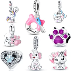 CYMYSS 2025 New 925 Pure Silver Purple Cat Claw Pink Elephant Women DIY Suitable For Bracelets Colorful Boutique S925 Jewelry