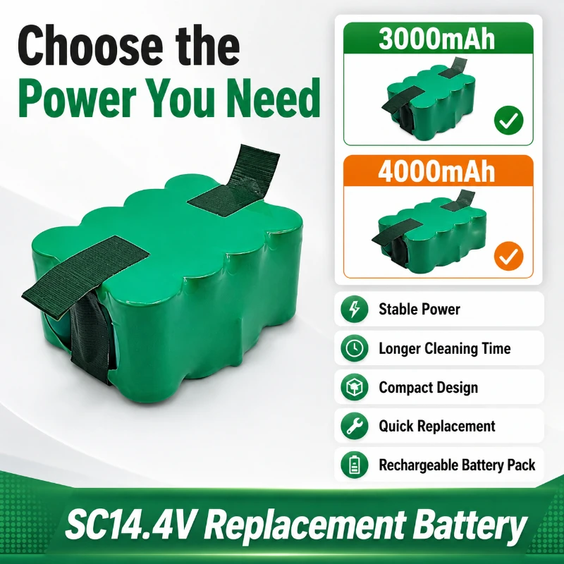 14.4V 4000mAh Ni-MH Replacement Battery for Kaily SC Robot Vacuum Cleaner Nickel Metal Hydride Rechargeable Battery Pack