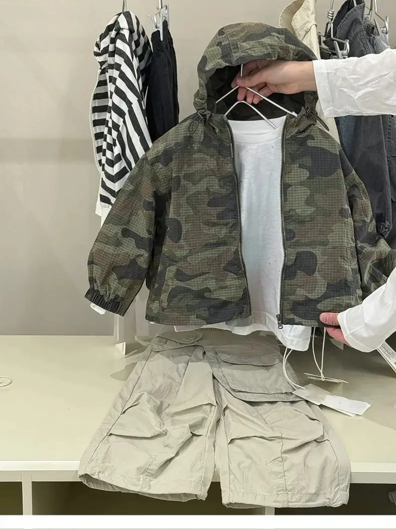Neue Koreanische Tarnmuster-Jacke für Mädchen 2026 Frühling und Herbst Kinder Mittellange Lässige Lockere Jacke – Detail 1