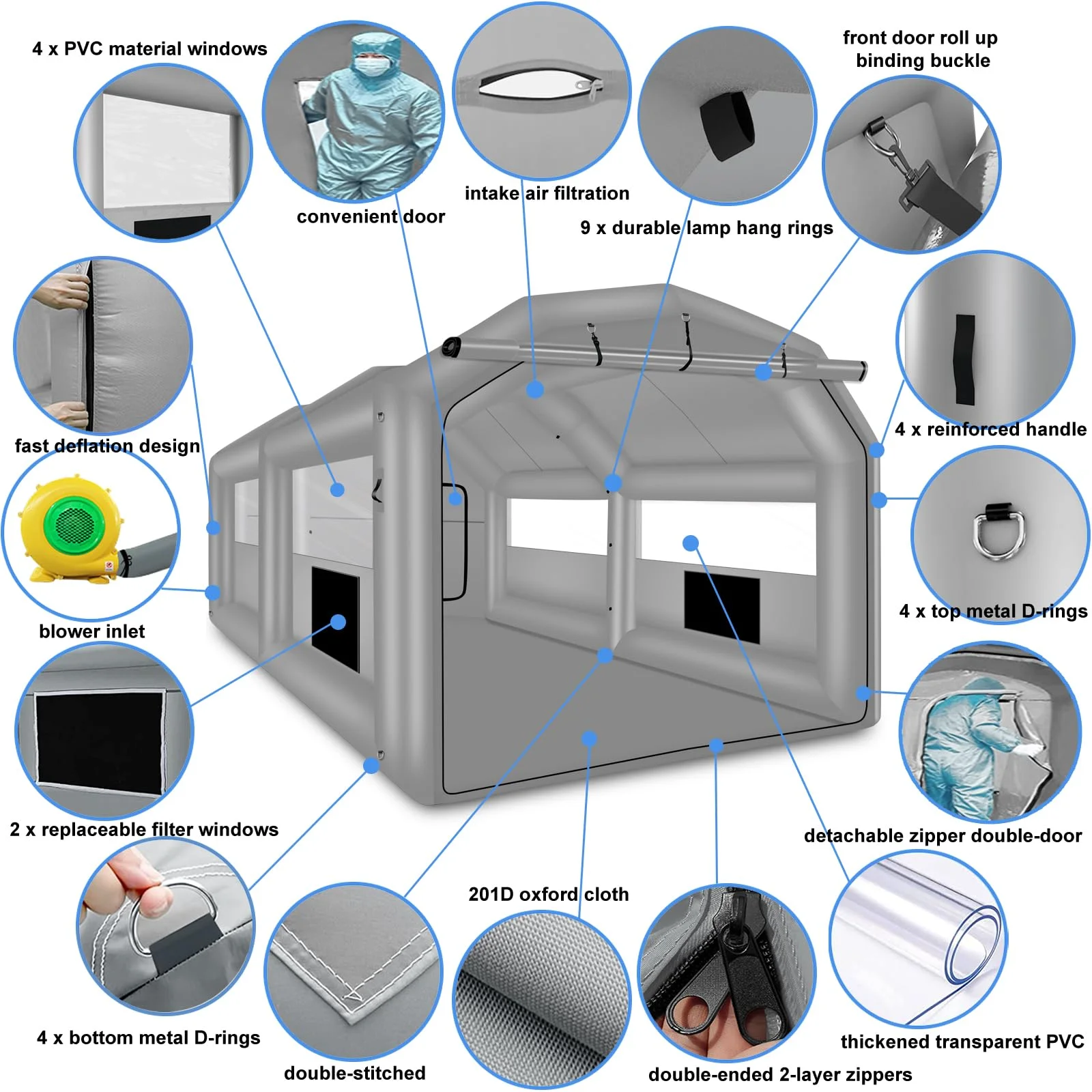 Fast Air Shipping Black or White Color Inflatable Paint Booth with 2 Blowers (950W) & Air Filter System Portable Paint Booth Ten