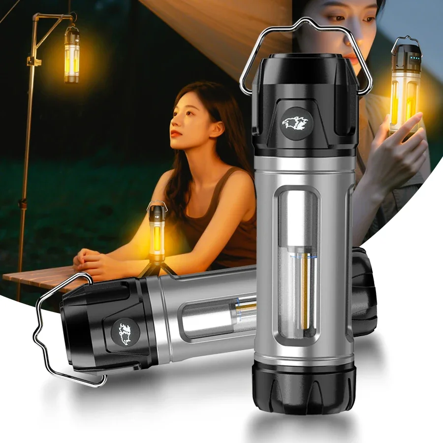 

EDC+LED Flashlight USB Rechargeable Lantern 6Mode Waterproof Mini Work Light Hanging Hook Emergency Lighting Torch Camping Lamp