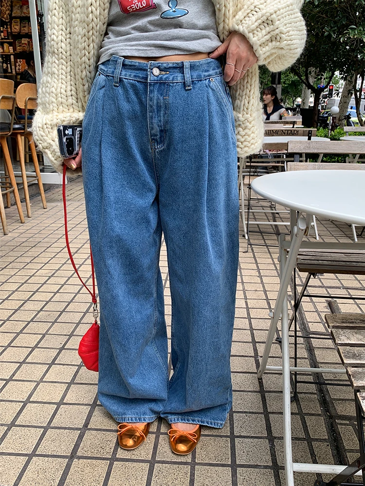 

High Waist Wide Leg Jeans Women's Loose Fit Autumn Winter Denim Pants Casual Style Small Stature Friendly Design Sensation