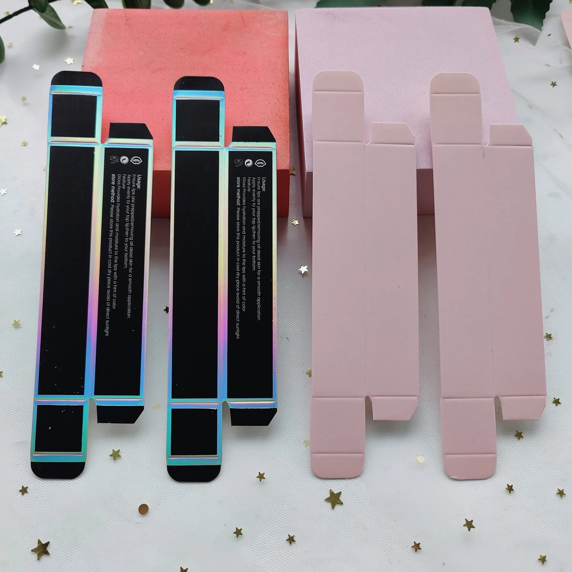 Lip Gloss Box Packaging Black Pink Paper Wholesale Cosmetic Custom Logo 3D Digital Print Lipstick Box 24*110mm