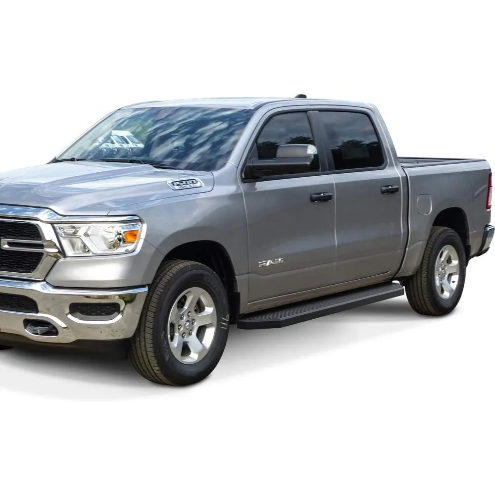 6 بوصة (أسود الفولاذ المقاوم للصدأ نمط مسطح) لوحات الجري Nerf القضبان خطوات جانبية خطوة السكك الحديدية متوافقة مع Ram 1500 2019-2025 Crew