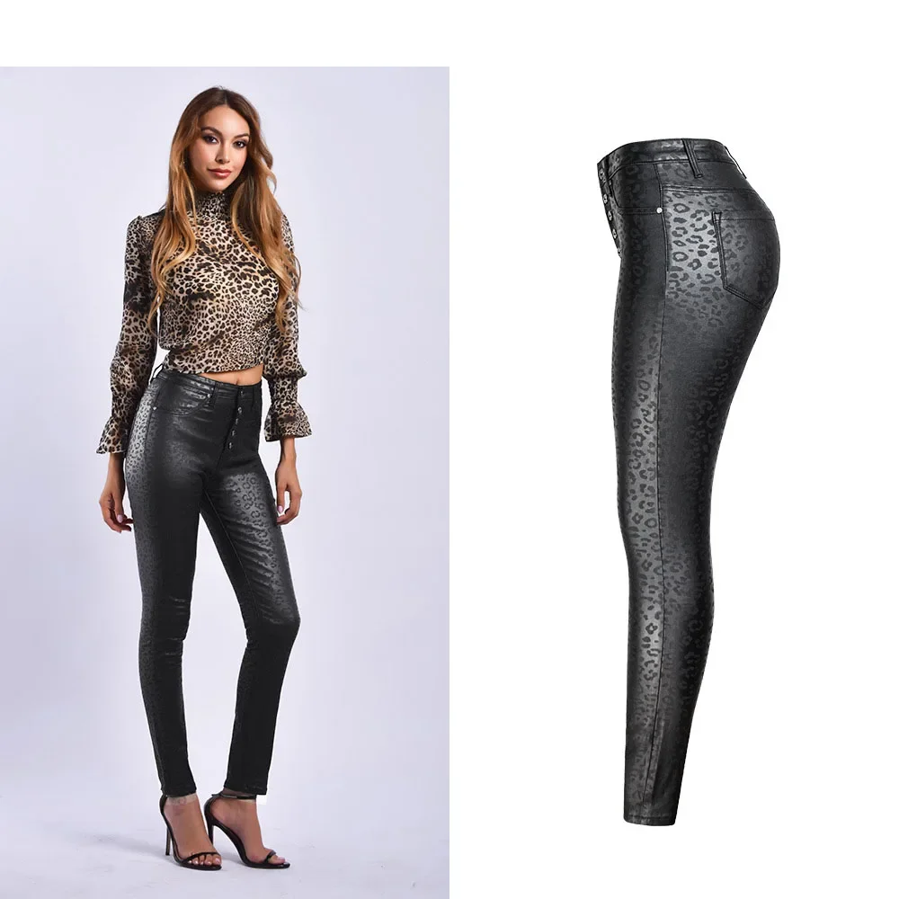 Jean Sexy en Cuir PU pour Femme, Pantalon Crayon Noir, Taille Haute, Motif Léopard, Slim, Collection Automne et Hiver 2023