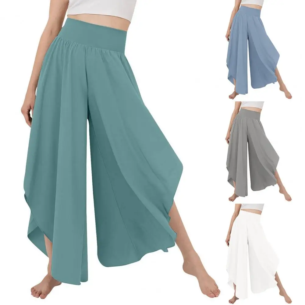 Women Yoga Pants  High Elastic Waist Irregular Hem Ankle Length Culottes Skirt Pants Solid Color Deep Crotch Exercise Trousers