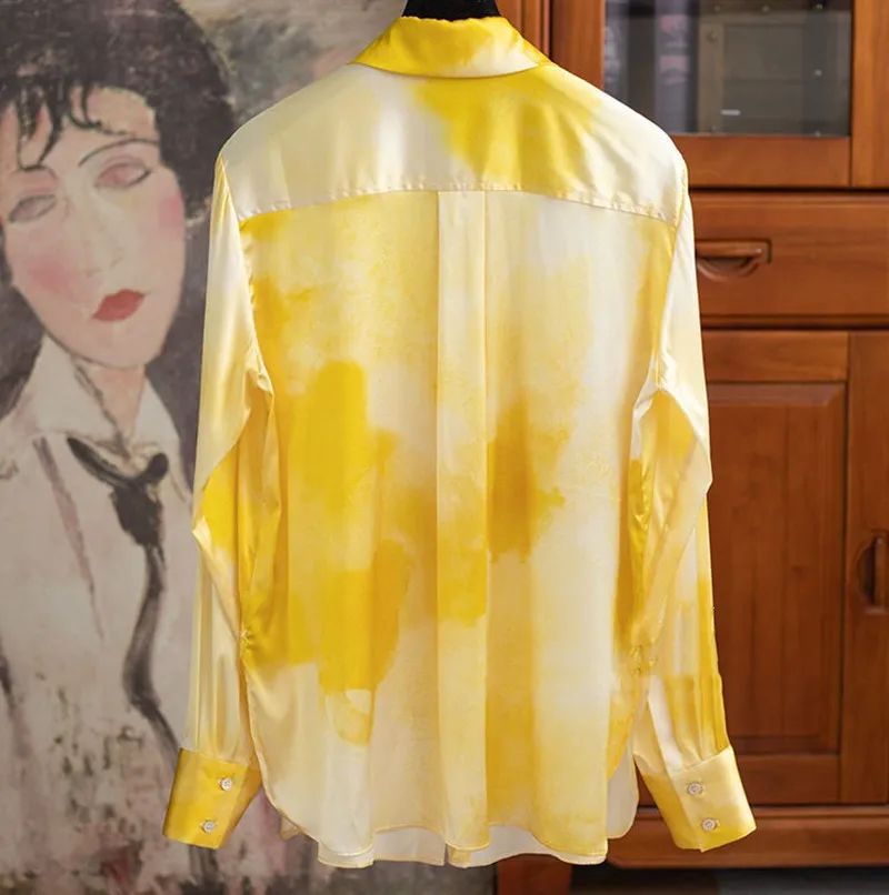 FANIECES Gradient Yellow Satin Shirt Long Sleeve Spring Autumn Elegant And Youth Woman Blouses Office Ladies Tops blusas para