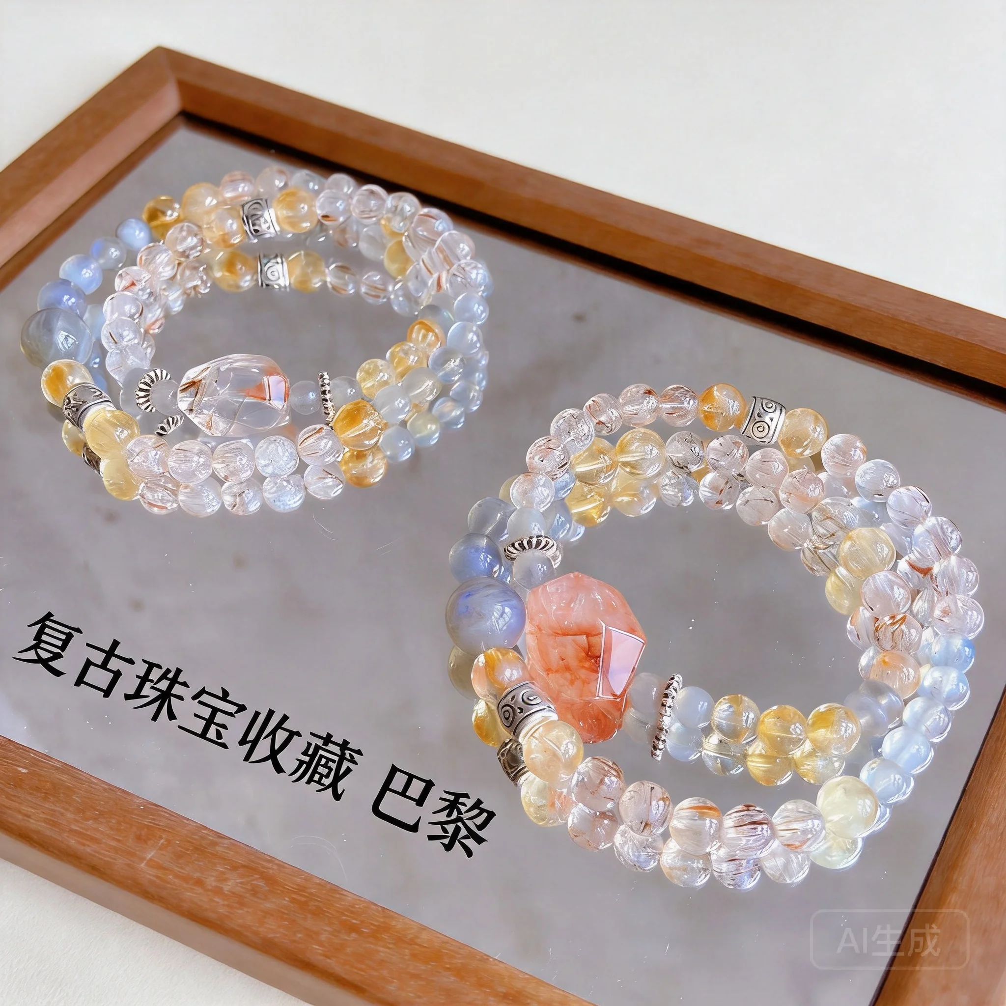 Chinese Style Lucky Fortune Blessing Natural Black Super Seven Moonstone Citrine Mixed Beaded Bracelet Good Luck Spiritual Energ