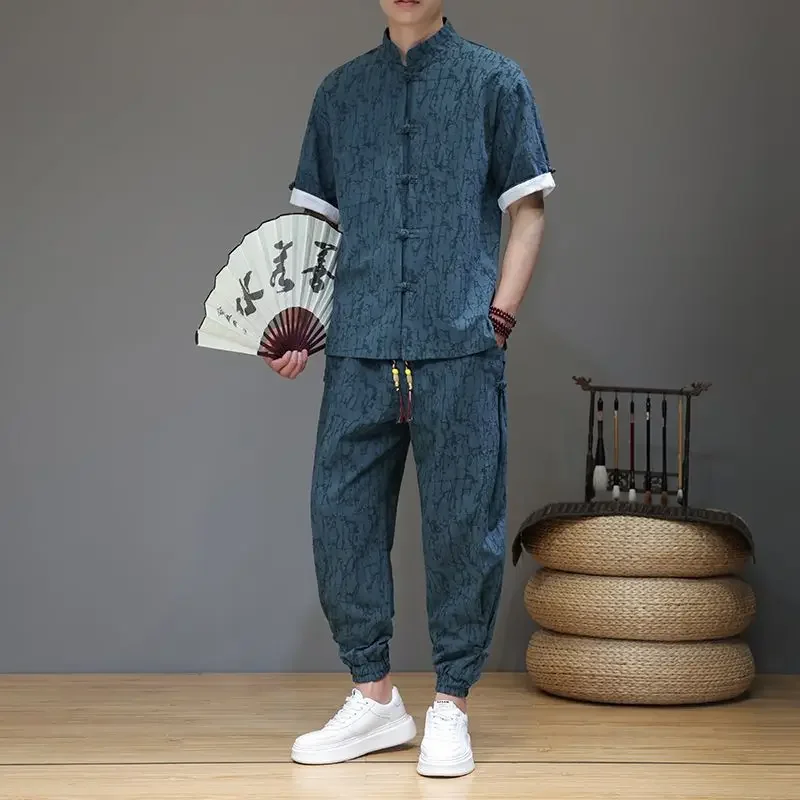 Camisas de algodão masculino t camisa calças define baggy casual básico legal novo em combinando roupas baratas elegante essencial calças masculinas conjunto