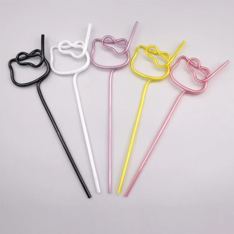 Anime Sanrioed Drink Water Cute Safety High-Quality Reusable Straws Kawaii Kt Pet Cat Head Doll Shape Colored Straw Hose