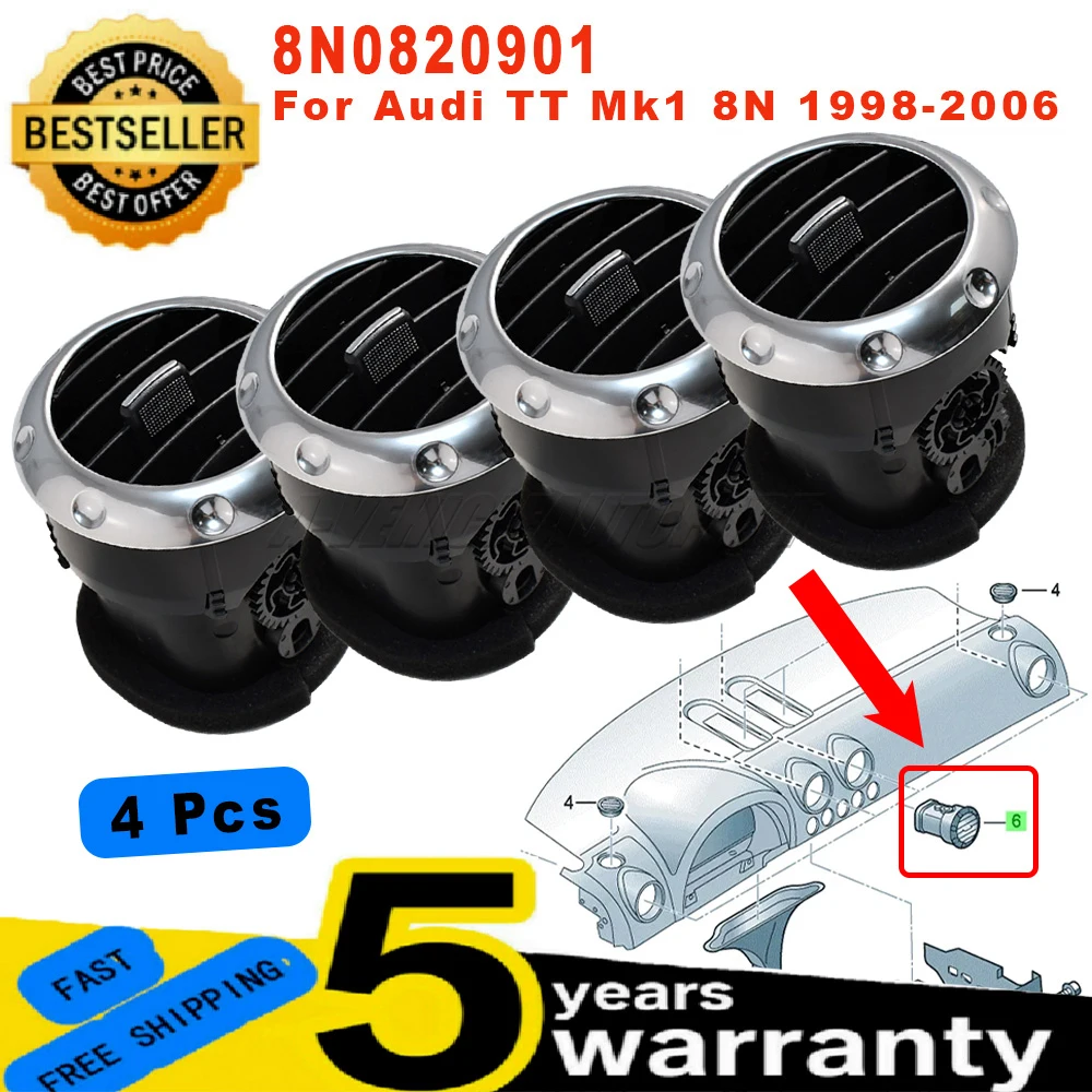 New For Audi TT Mk1 8N 98-06 8N0820901 A/B/C/D Front Dashboard Air Vent Surround Alloy AC Heating Grille Diffuser Center Panel