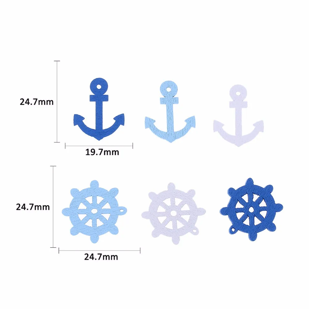 100 sztuk/partia DIY drewniane morze kotwica koła Nautical Craft księga gości zdobienie Home Decor mieszane Flatback 25mm Costura Botones