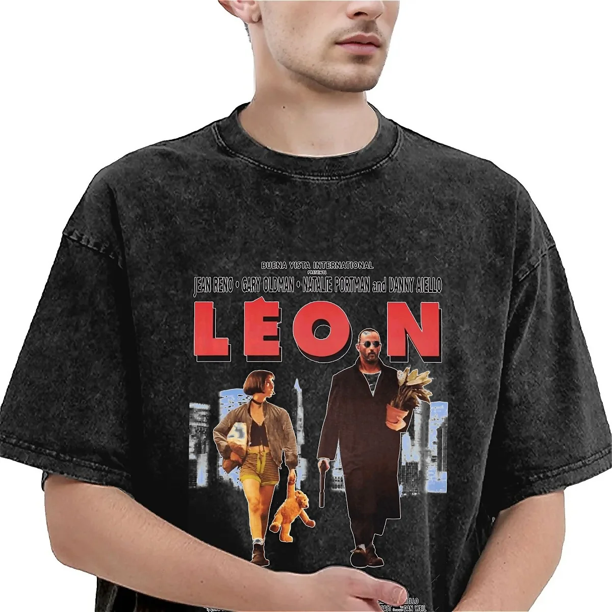 Vintage Washed T-Shirt LEON The Professional Cotton T Shirts Film Classic Tee Shirt for Men Summer Aesthetic Design Top Tees