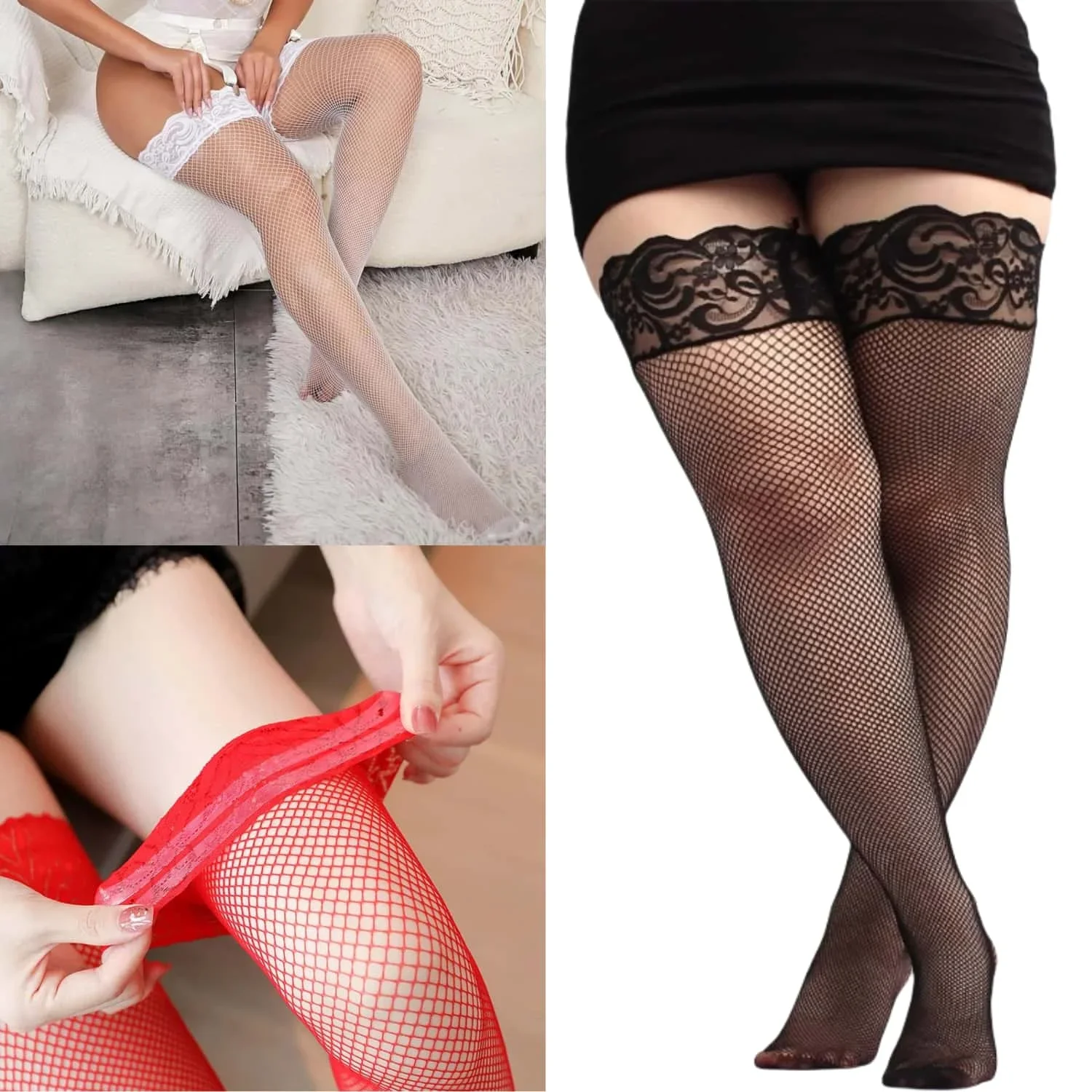 2026 Neue Übergrößen Transparente Sexy Netz Elastische Spitzenstrümpfe für Kurvenreiche Frauen ‌ Damen Ultra-Dünne Netzstrümpfe ‌   Overknee-Socken XL Frühling Sommer