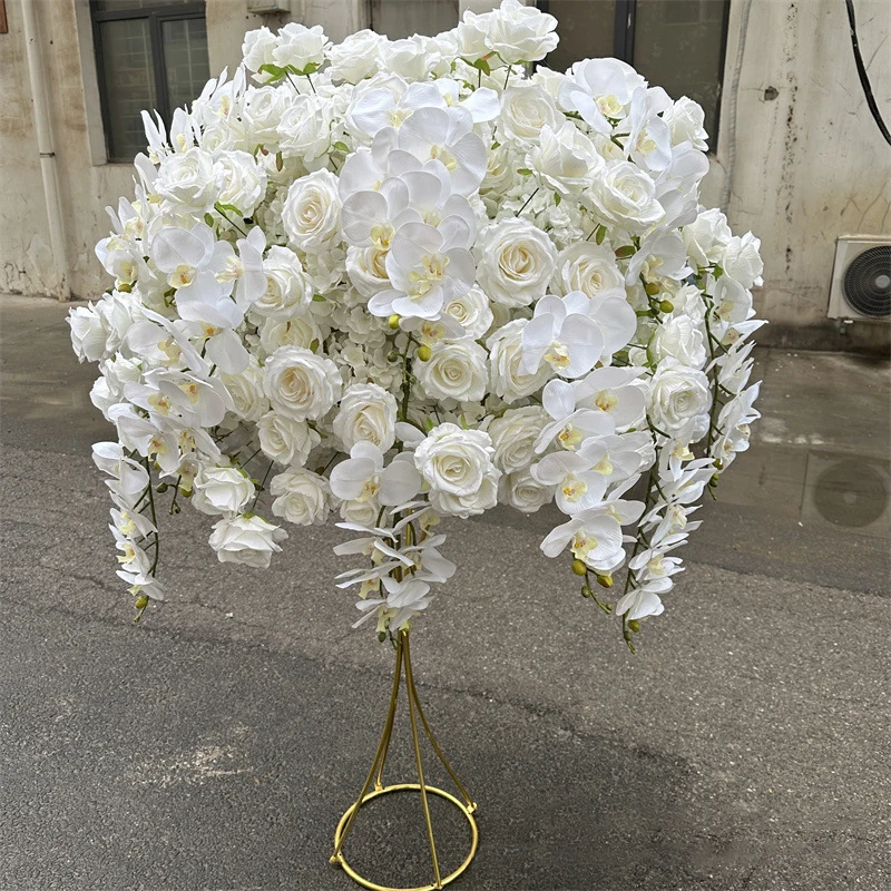 80/70/60/40cm White Large Flower Ball Artificial Table Centerpiece for Event Wedding Decor Road Lead Floral Arrangement Bouquet