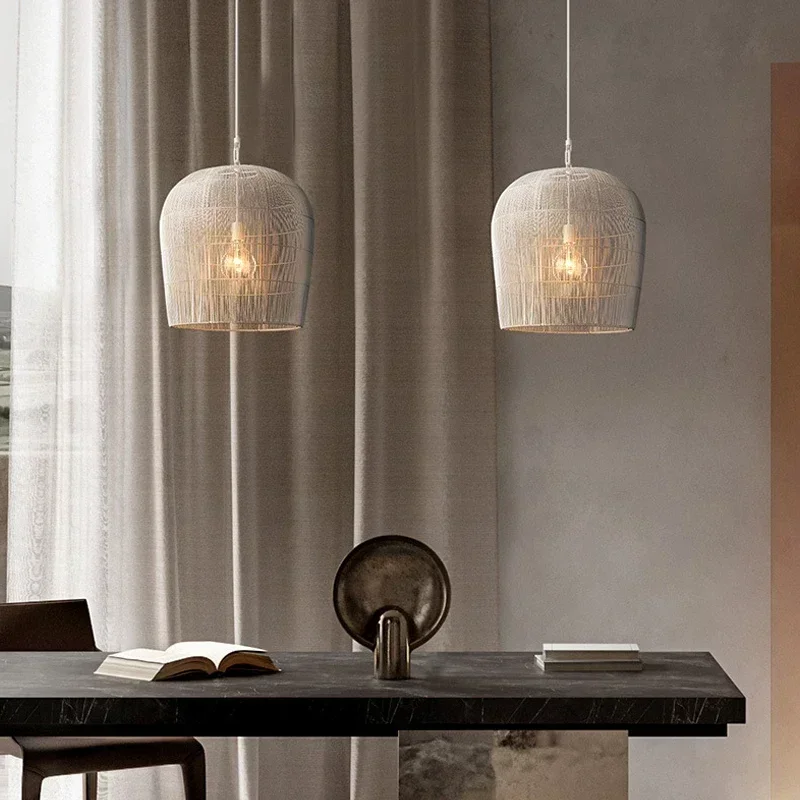 

Wabi Sabi Nordic LED Pendant Lights Handmade Rattan Hanging Chandelier Dining Room Bar Bedroom Bedside Home Decor Droplight Lamp