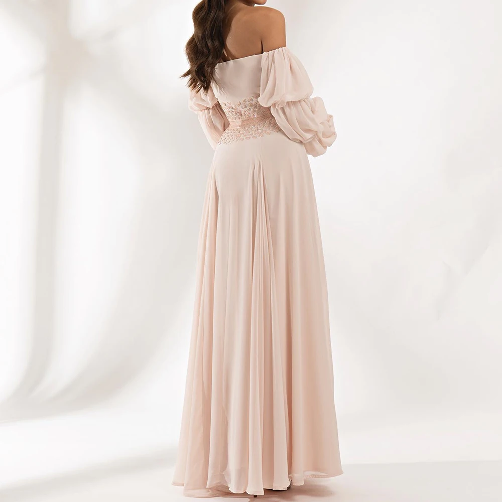 Exquisite Pleats Crystal Flare Sleeves Party Gowns Graceful A-Line Off the Shoulder Chiffon Evening Dresses vestidos de fiesta