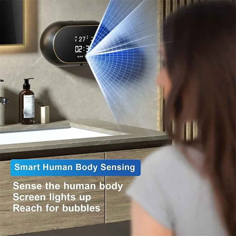 Electric Infrared Sensor Liquid Foam Soap Dispensers Time Temperature Display Human Body Induction Waterproof Soap Dispenser