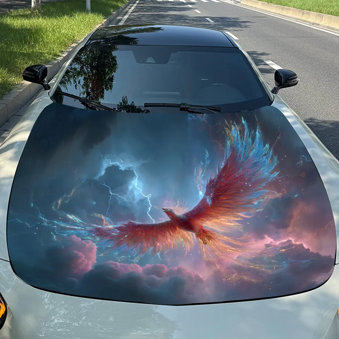 Storm Phoenix Car Hood Decal - Cool Pattern Design, Self-Adhesive PVC Sticker For Cars, Motorcycles, And Trucks, Durable And Sty