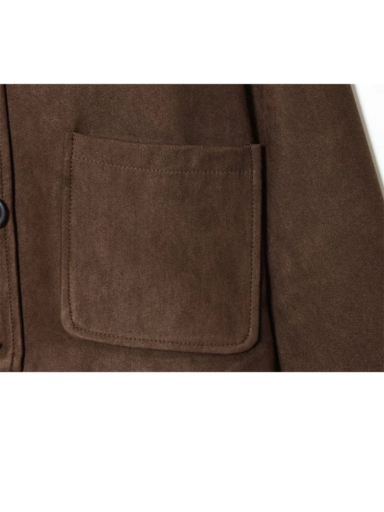 HH Donna Moda monopetto Decorazione tascabile Cappotto corto Giacca invernale in pelle scamosciata stile street con risvolto femminile a maniche lunghe