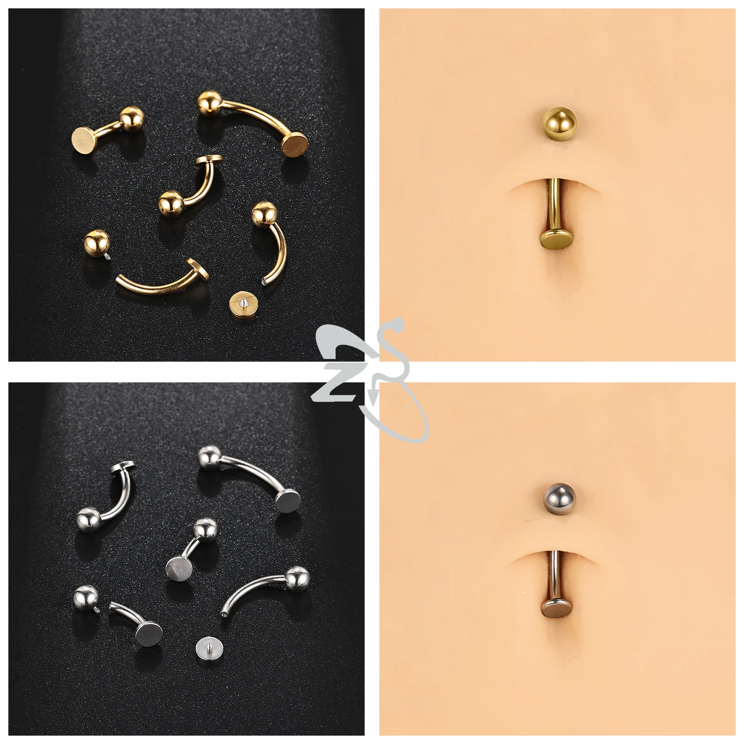 ZS 1PC 14G Stainless Steel Crystal Belly Button Ring for Women Internal Thread Navel Piercing 6mm/8mm/10mm/12mm/14mm Jewelry