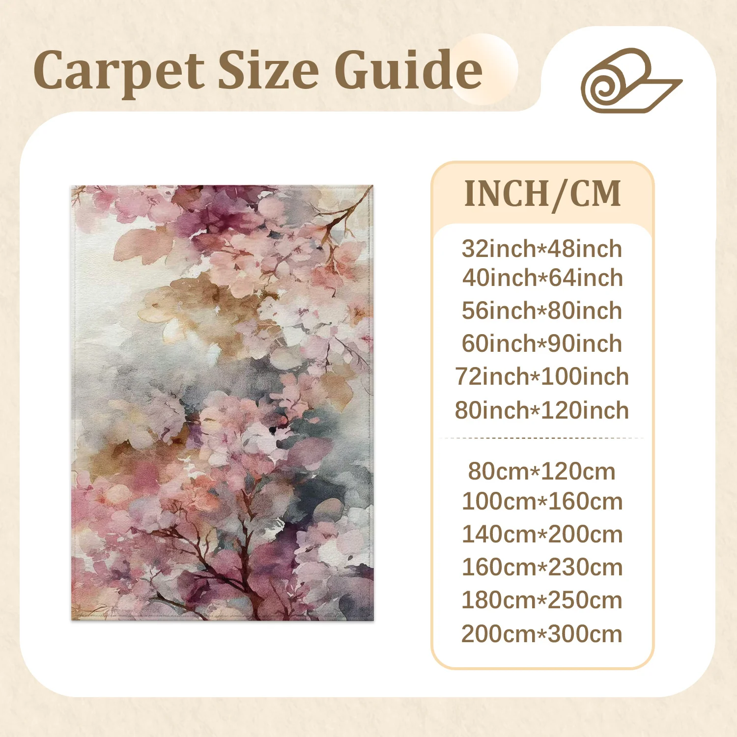Large Indoor Area Rug Soft Velvet Low Pile Non-Slip Dotted Backing Machine Washable Watercolor Pink Cherry Blossom Area Rug for Living Room Bedroom Floral Home Decor Floor Rug