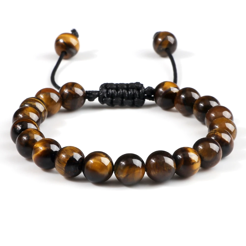 8mm Tigerauge Stein Perlen Armband Einstellbare Geflochtene Seil Armreifen Natürliche Lava Rock Männer Frauen Yoga Heilung Balance Armbänder