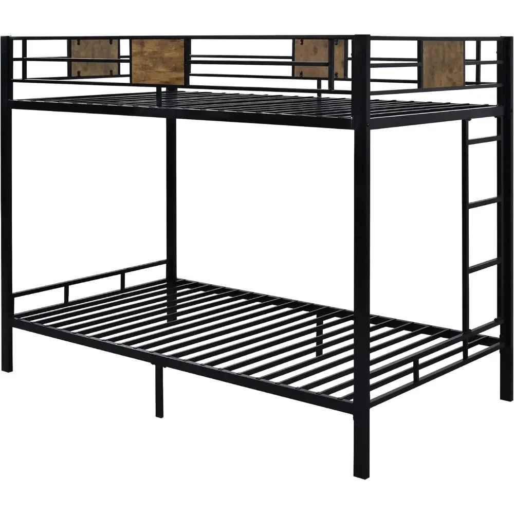 Bunk Bed Twin Over Twin Size with Ladder and Full-Length Guardrail, Metal, Storage Space, No Box Spring Needed, Noise Free,Black