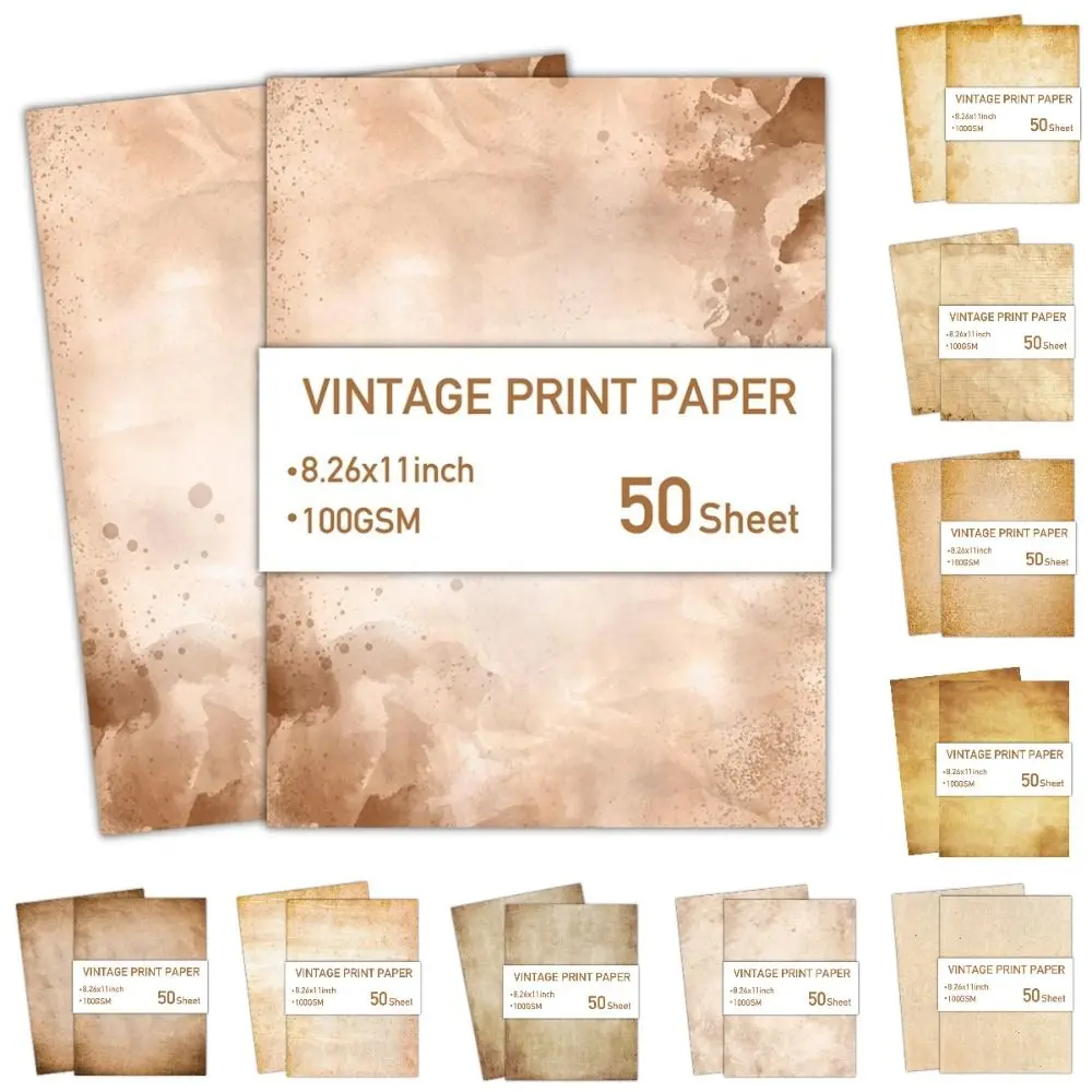 50 Sheets Vintage Stationery Writing Paper Classical Simple Literary Scrapbook Letter Paper Double Sided Thicker Printing Paper