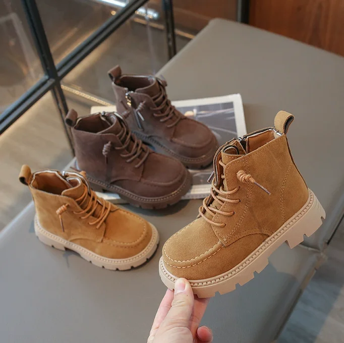 

Kids Boots British Style suede leather brown yellow boys girls boot short 26-36 teen united color school kids shoes