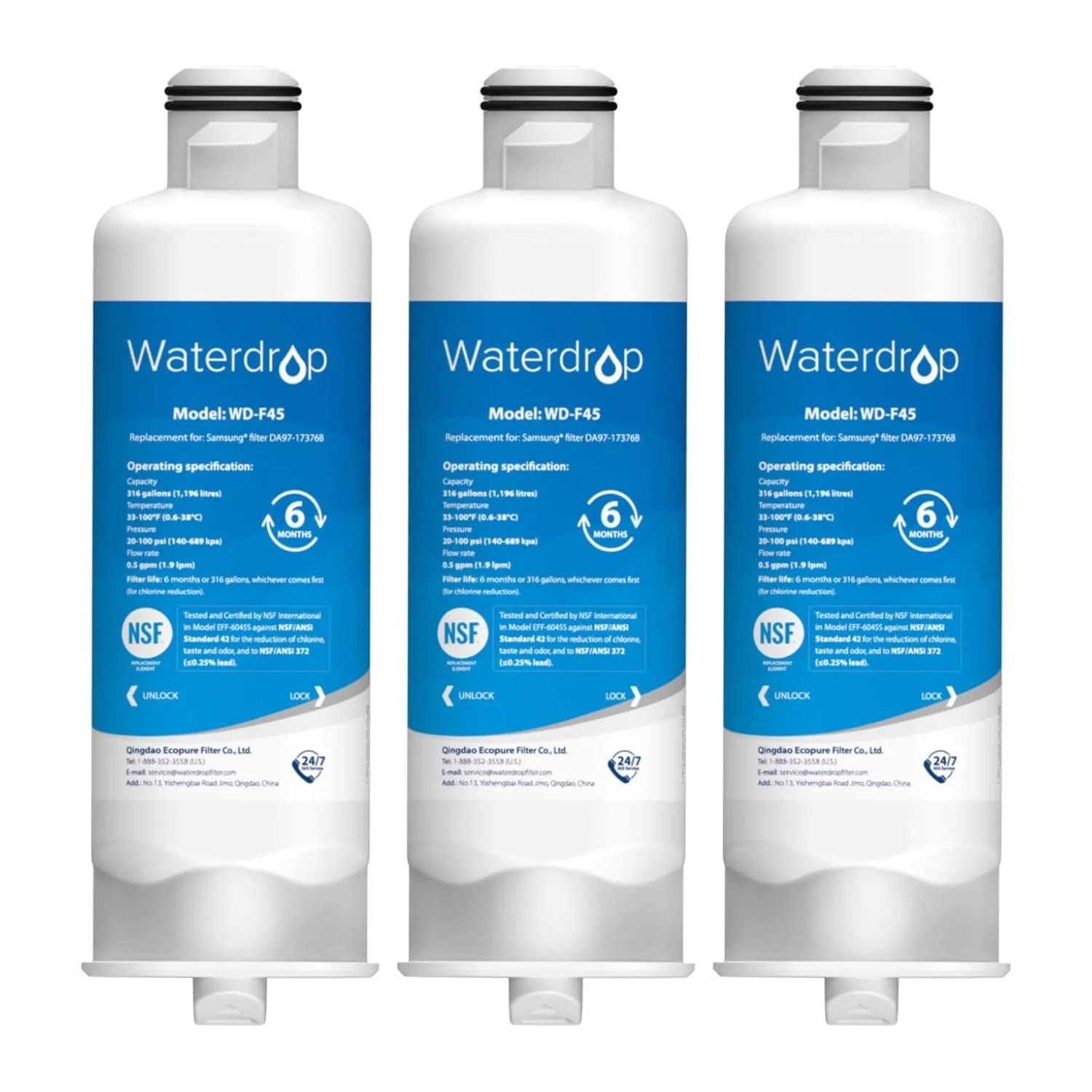 Waterdrop DA97-17376B Replacement for Samsung® HAF-QIN/EXP, DA97-08006C, RF28R7201SR, Refrigerator Water Filter, 3 Filters