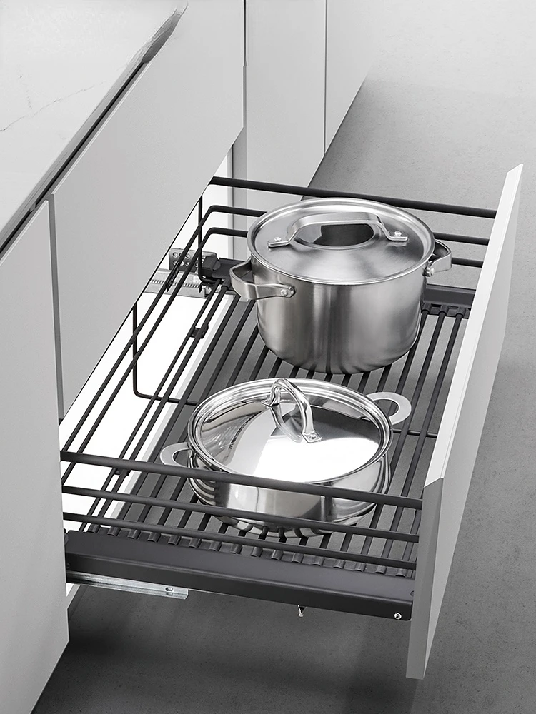 

201 Stainless Steel Kitchen Cabinet Split Type Dish Basket Double Layer Damping Buffer Household Drawer