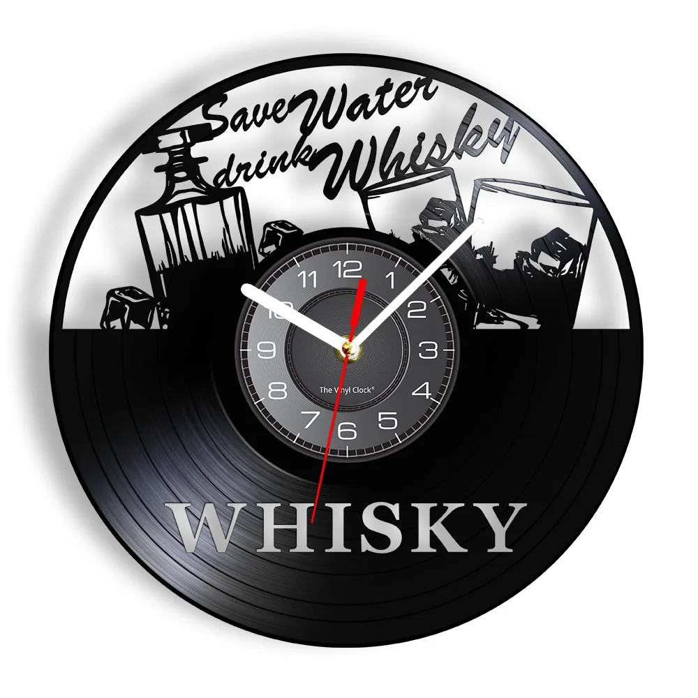 Save Water Drink Whisky Drinking Quote Vinyl Record Wall Clock For Home Bar Alcohol Decor Whiskey Wine Vinyl Disk Crafts Clock