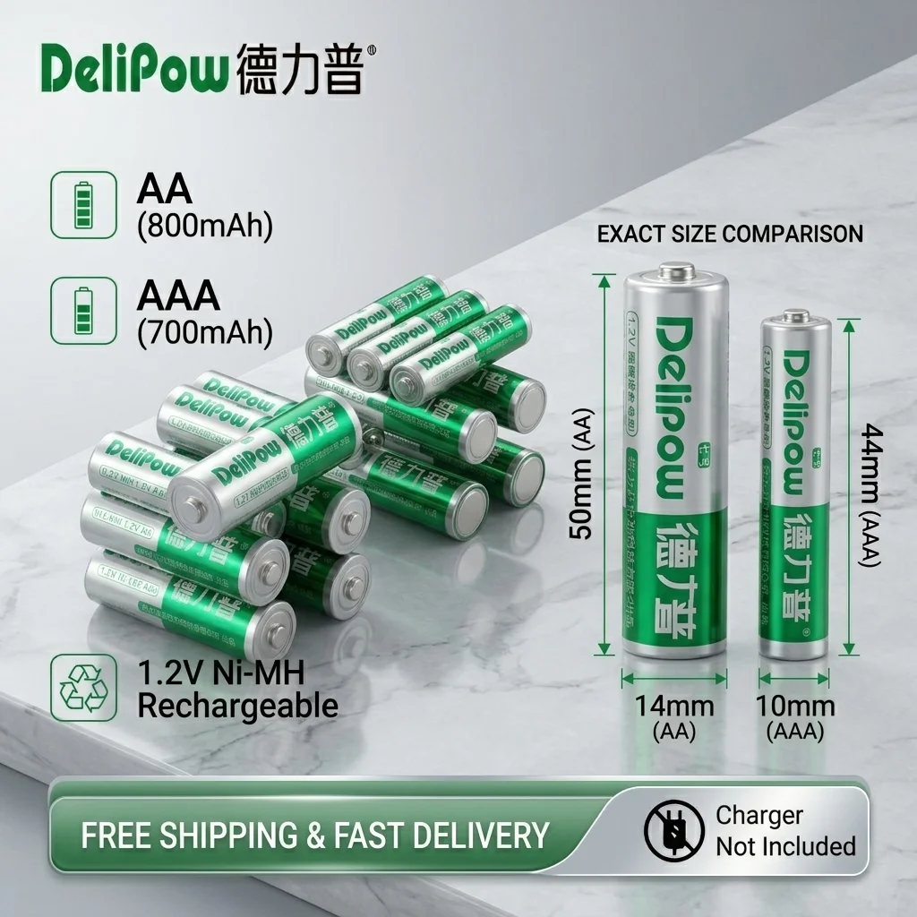 

1.2V AA AAA Rechargeable Ni-MH Batteries 800mAh 700mAh Reusable Battery Cells for Household Electronics 2-50PCS