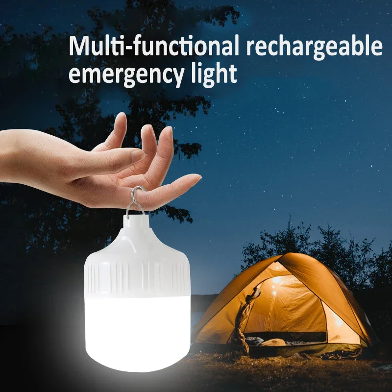 USB Rechargeable LED Lamp Bulbs Outdoor Hanging Light Portable LED Camping Lantern with Hook Night Emergency Lights